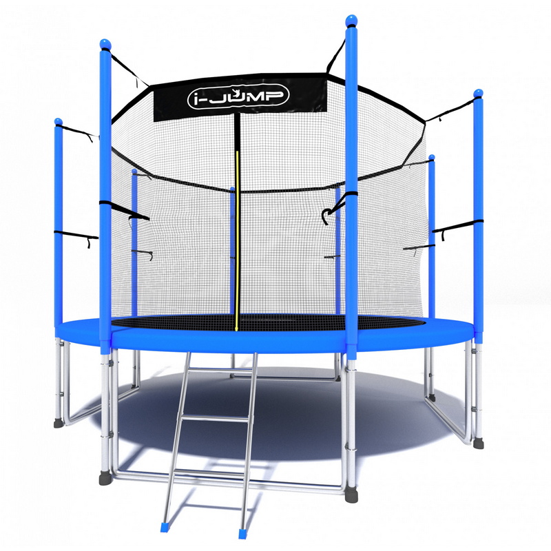 Батут i-Jump Classic 12FT 366 см с нижней сетью и лестницей синий 800_800